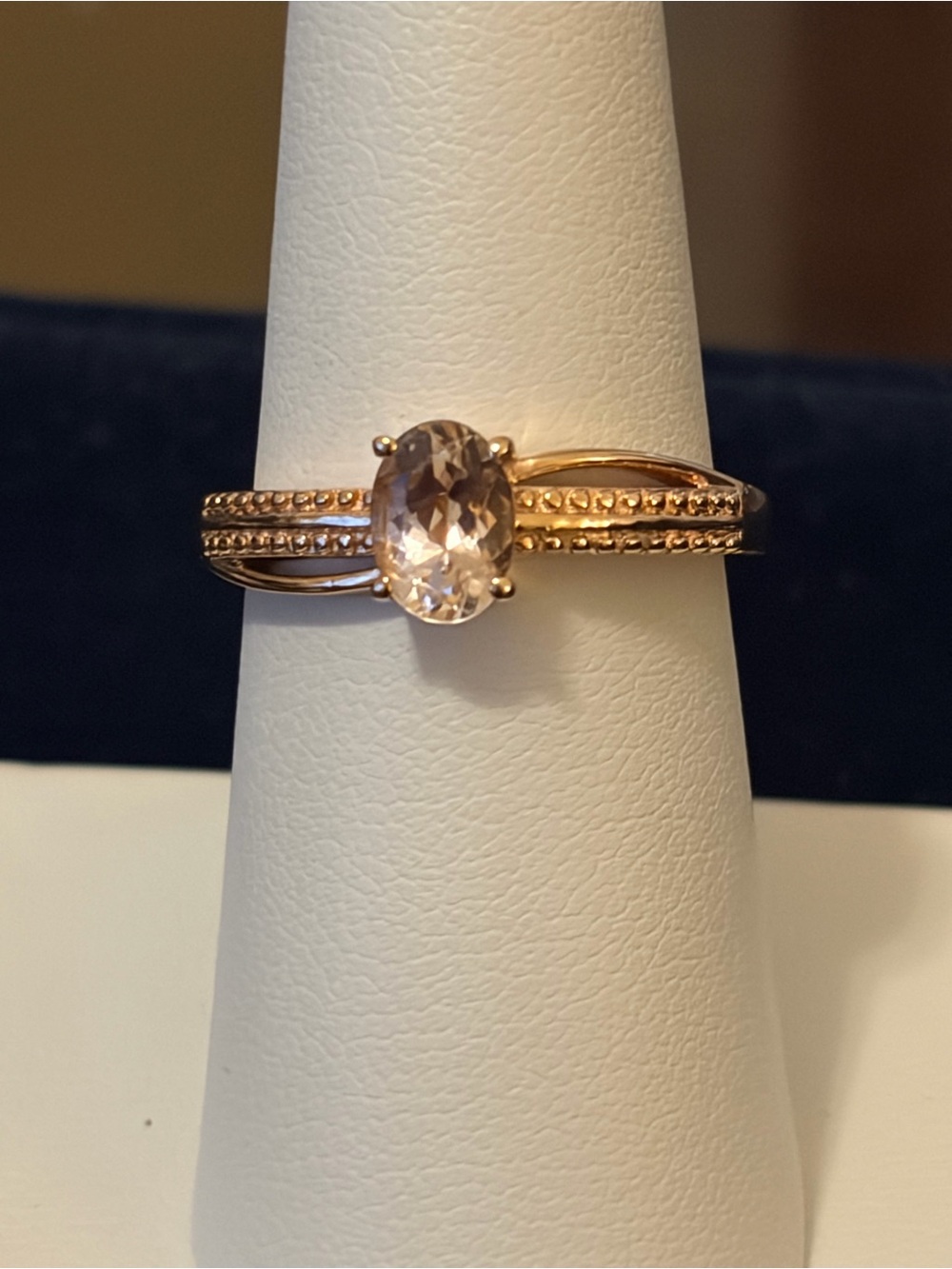 Delicate Rose Gold over Sterling Oval Morganite Stone Stackable Ring